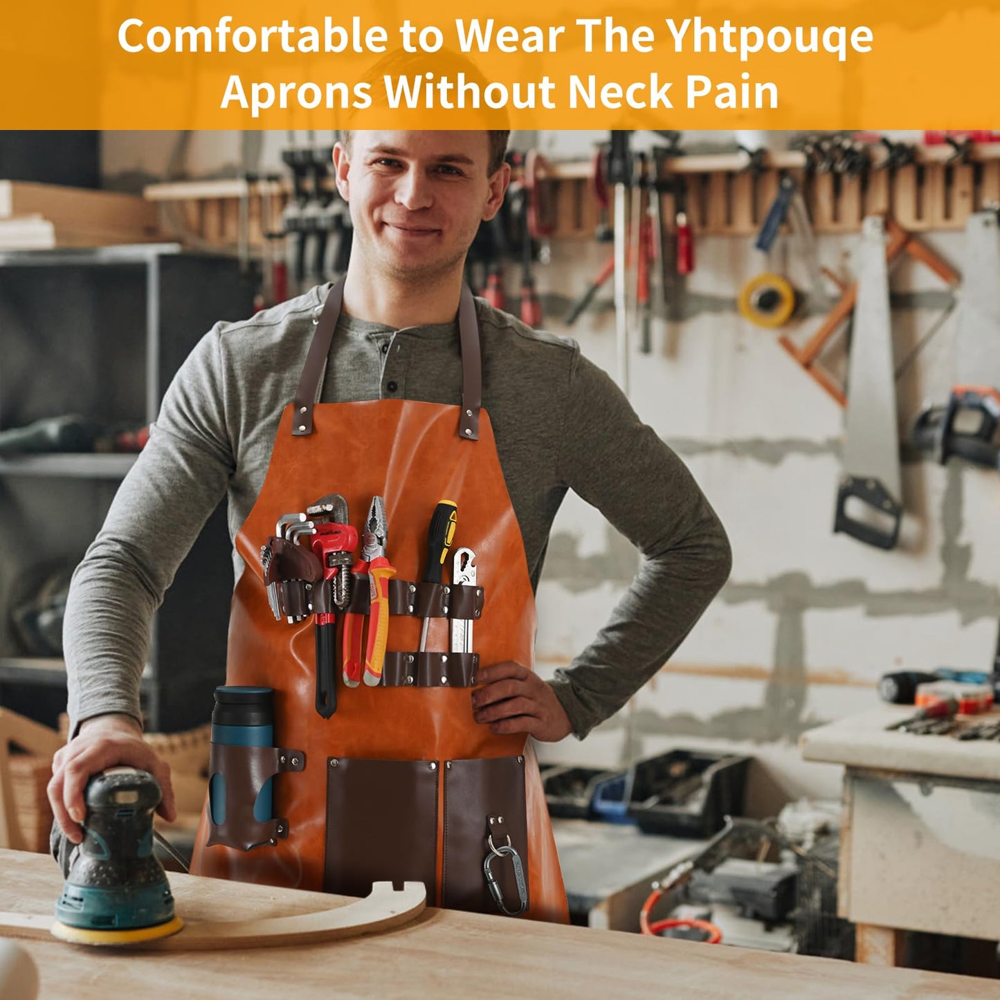 Yhtpouqe Handmade Work Aprons for Men Women. Chef, Carpenter, Grilling, Woodworking Aprons. Heavy Duty Tool Aprons with Cross Back Straps and Multiple Pockets, Size M-XXL - WoodArtSupply