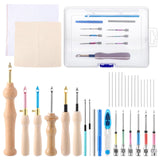 35 Pcs Punch Needle Kit, Punch Needle Tool Adjustable Punch Needle Embroidery Kits Include Wooden Handle Embroidery Pen Set, Big Eye Needles, Punch Needle Cloth - Valentines Gifts for Adults Beginne Needbrock