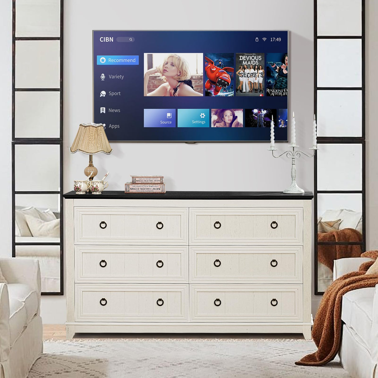 Joaxswe Farmhouse Dresser and Nightstand Sets 3 Piece, Nightstands Set of 2 and 6 Drawers Dresser for Bedroom, 58" Wide Dresser and 18" Inch Night Stand Set for Bedroom, Living Room, Hallway Joaxswe