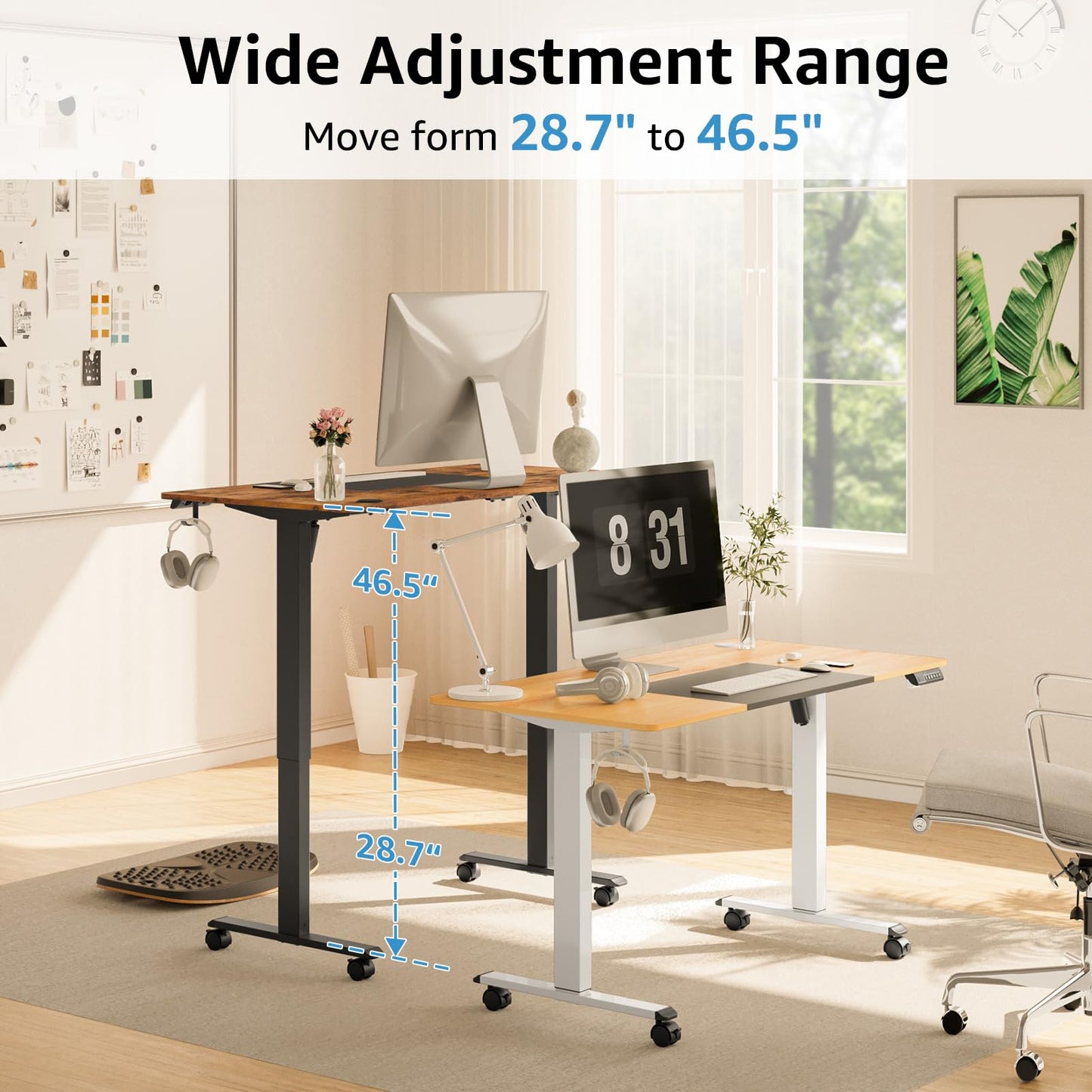 MOUNTUP 55x28 Inches Electric Height Adjustable Standing Desk, Sit Stand Desk with Memory Controller, Ergonomic Stand Up Desk for Home Office with Splice Board, Rustic Brown+Black - WoodArtSupply