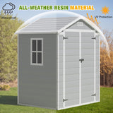 Greesum Outdoor Storage Shed 6X4FT All-Weather Resin Tool Room with Floor for Garden,Backyard,Pool Tool, Light Grey Greesum