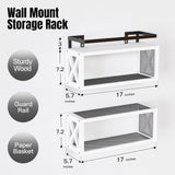RICHER HOUSE Floating Shelves with Guardrail, Rustic Wood Shelves for Wall Décor, Farmhouse Bathroom Accessories Wall Mounted, Bathroom Wall Organizer over Toilet Storage, Kitchen, Living Room - White RICHER HOUSE