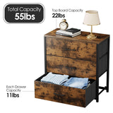 Memobarco Nightstand, End Table, Bedside Table, Small Tall Dresser for Bedroom with 3 Storage Drawer, Chest of Drawers Fabric Dressers with Steel Frame, Wooden Top & Front for Living Room Memobarco
