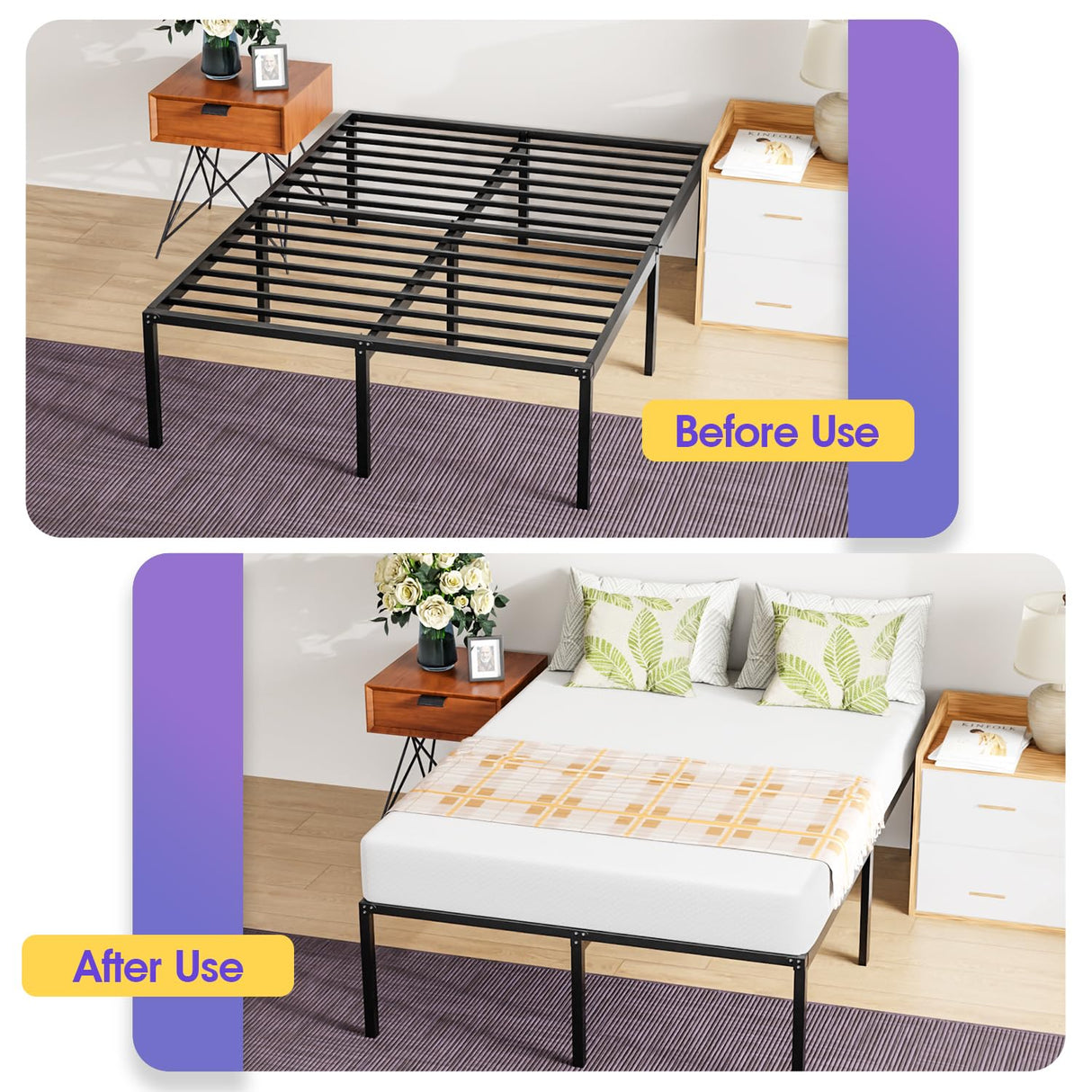 PayLessHere 18 Inch High Metal Platform Bed Frame with Maximum Storage Space Under The Heavy Duty Bed Frame No Box Spring Needed Noise-Free Easy Assembly,Full PayLessHere