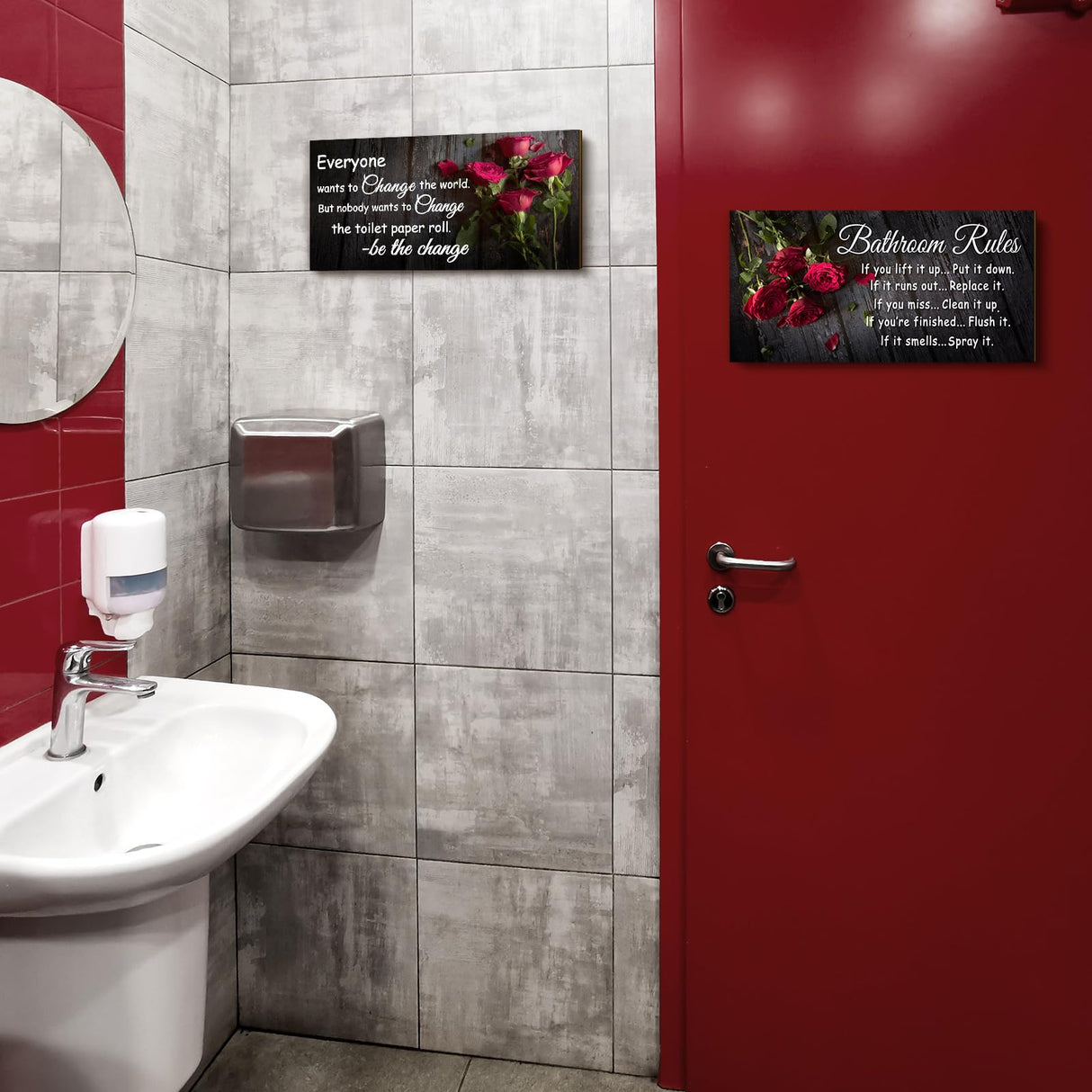 2 Pieces Funny Teal Bathroom Signs Beach Theme Bathroom Wall Decor Teal Bathroom Accessories Farmhouse Toilet Rustic Wooden Signs(Rose Style) Jetec