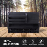 Lucundm Key and Mail Holder Wall Mount, Key Hanger with Long Storage Box and 5 Hooks for Coat, Dog Leash, Home Decor Rack, House Accessories, Entry Way Organizer 11.8”W x 7.8”H x 3.2”D Lucundm