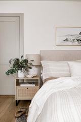 Nathan James Mina Rattan Wood End Side Accent Table Nightstand with Storage for Living Room or Bedroom, 1, Oak/Black Nathan James