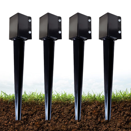 ARIFARO Fence Post Anchor 24 inch Ground Spike Heavy Duty Metal Black Powder Coated Fence Stakes Post, 4x4 inch(3.5 x3.5 inch Inner) Pack of 4 ARIFARO