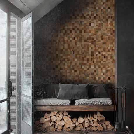 SIBERIAN HERITAGE Wood Paneling for Wall - Reclaimed Wood Planks for Farmhouse Home Decor - 12 Two-Layer Glued Barnwood Planks - Brown - Mosaic (32 x 4 x 0.3 Inch, 10.7 Sq.Ft.) SIBERIAN HERITAGE