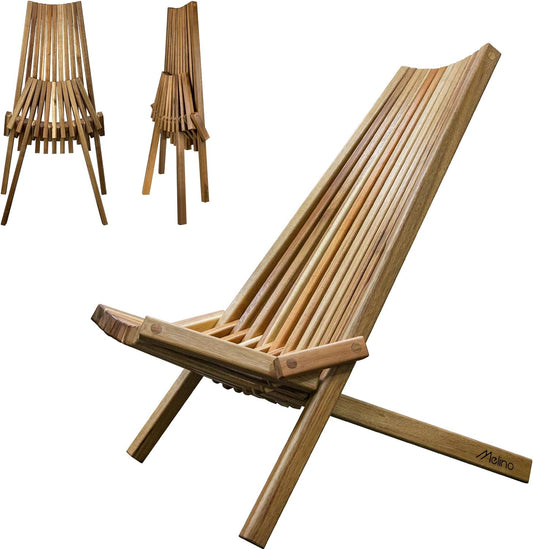 Generic Acacia Wood Folding Wooden Outdoor Chair -Stylish Low Profile Acacia Wood Lounge Chair for The Patio, Porch, Lawn, Garden or Home Furniture, Brown