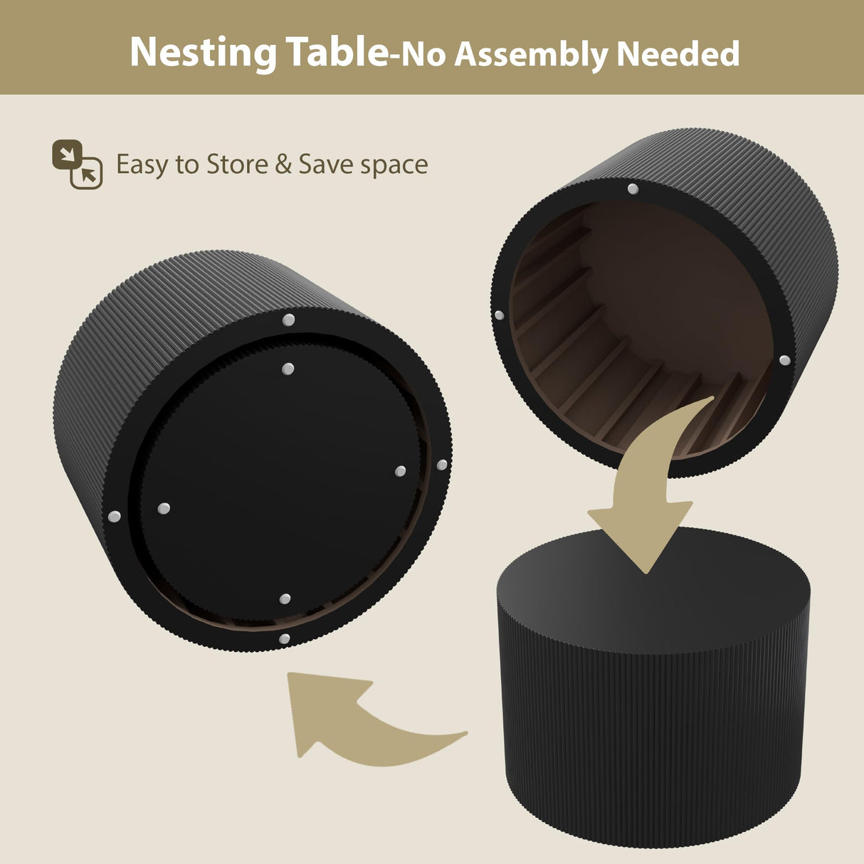 Furnivado Black Round Coffee Table Set of 2, Modern Wooden Nesting Coffee Tables for Living Room, No Assembly Required Circle Side Tables Set Accent End Table for Bedroom, Balcony Furnivado