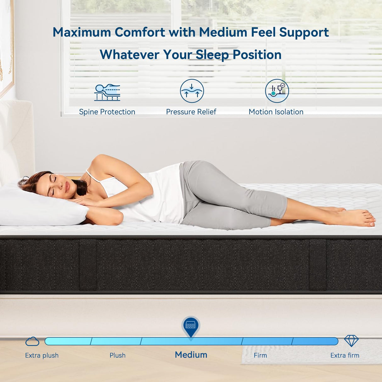 10 Inch Mattress Cal King, Memory Foam Mattress in a Box, Cooling Charcoal Medium Firm Mattresses for Back Pain Relief, CertiPUR-US, Fiberglass Free & Support Comfort pengucool