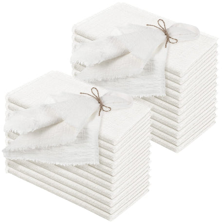 24 Pcs Fringe Napkins Bulk Cloth Cotton Soft Handmade 17 x 17 Inch Rustic Reusable Washable Festive Square Table Napkins with Fringe for Parties Wedding Restaurant Rustic Table Accessory (White) Preboun