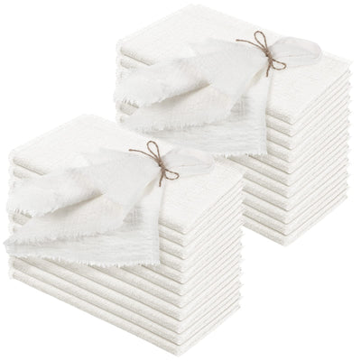 24 Pcs Fringe Napkins Bulk Cloth Cotton Soft Handmade 17 x 17 Inch Rustic Reusable Washable Festive Square Table Napkins with Fringe for Parties Wedding Restaurant Rustic Table Accessory (White)