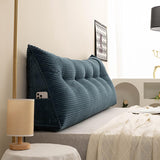 TESICA Corduroy Wedge Pillow Triangular Headboard Wedge Backrest Positioning Support Bed Rest Reading Pillows Headboard Wedge Pillows Bolster for Day Bed Bunk Bed, Navy Blue TESICA