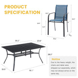 VICLLAX 7 Pieces Patio Dining Set for 6, Outdoor Furniture Set Includes 59" Rectangle Outdoor Table and 6 Stackable Patio Sling Chairs, Black Tabletop and Blue Fabric VICLLAX