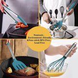 Silicone Cooking Utensil Set, Fungun Non-stick Kitchen 24 Pcs Cookware, Heat Resistant , Silicone Kitchen Tools Gift with Stainless Steel Handle (Blue-24pcs） Fungun
