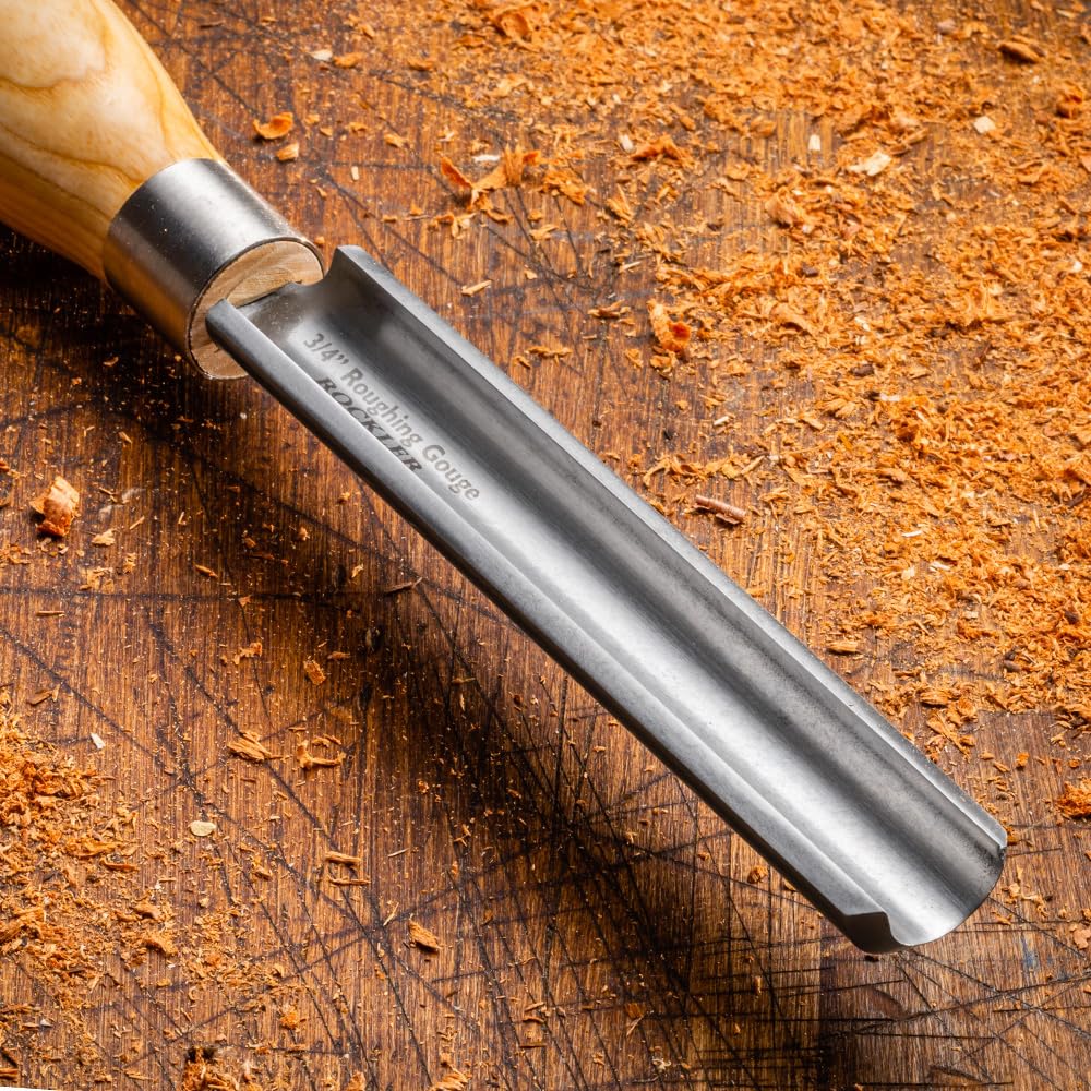 3/4” Spindle Roughing Gouge for Wood Lathe - Premium Austrian High Speed Steel Spindle Gouge w/Soft Rubber Overmolded Durable Ash Handle - Secure, Ergonomic, & Easy Grip Wood Carving Tool ROCKLER