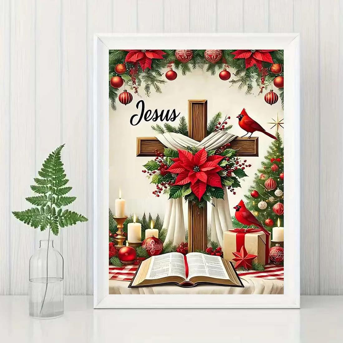 SHICERNHJ Cross Flower 5D Diamond Art Kits for Adults,Religious Christ Diamond Painting Kits for Beginner,DIY Gem Art Full Drill Diamond Painting Art Craft Kits for Home Wall Decor 12 x 16inch SHICERNHJ