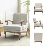 HULALA HOME Mid-Century Modern Accent Chair, Upholstered Living Room Lounge Chair, Lounge Armchair with Romantic Stripes & Solid Wood Legs, Living Room Bedroom Single Sofa Chair (Ivory) HULALA HOME