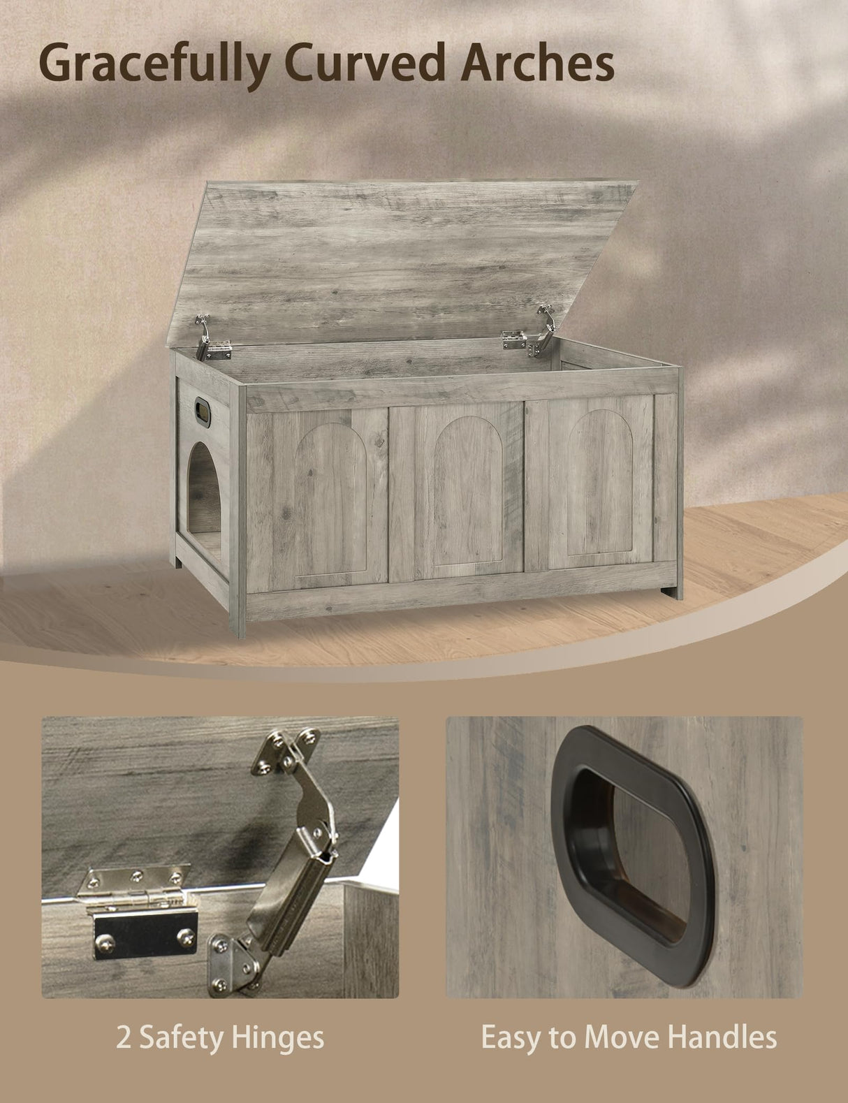 DINZI LVJ Cat Litter Box Enclosure, Flip Top Litter Box Furniture, Farmhouse Hidden Cat Washroom, Wooden Pet House, End Side Table, 39.4" L x 19.7" W x 19.7" H, Sturdy and Easy to Assemble, Gray Wash DINZI LVJ