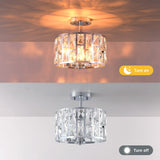 MEXO Farmhouse Crystal Round Semi Flush Mount Modern Close to Ceiling Light Fixture, Cylinder Drum Shade Ceiling Lights 3LT Ceiling Lamp for Kitchen Island Dinning Room Bedroom MEXO