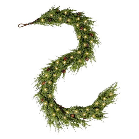 WBHome Real Touch Cypress Cedar & Pine Cone Evergreen Garland for Christmas Holiday Seasonal Outdoor/Indoor Home Decor, 6FT Long WBHome