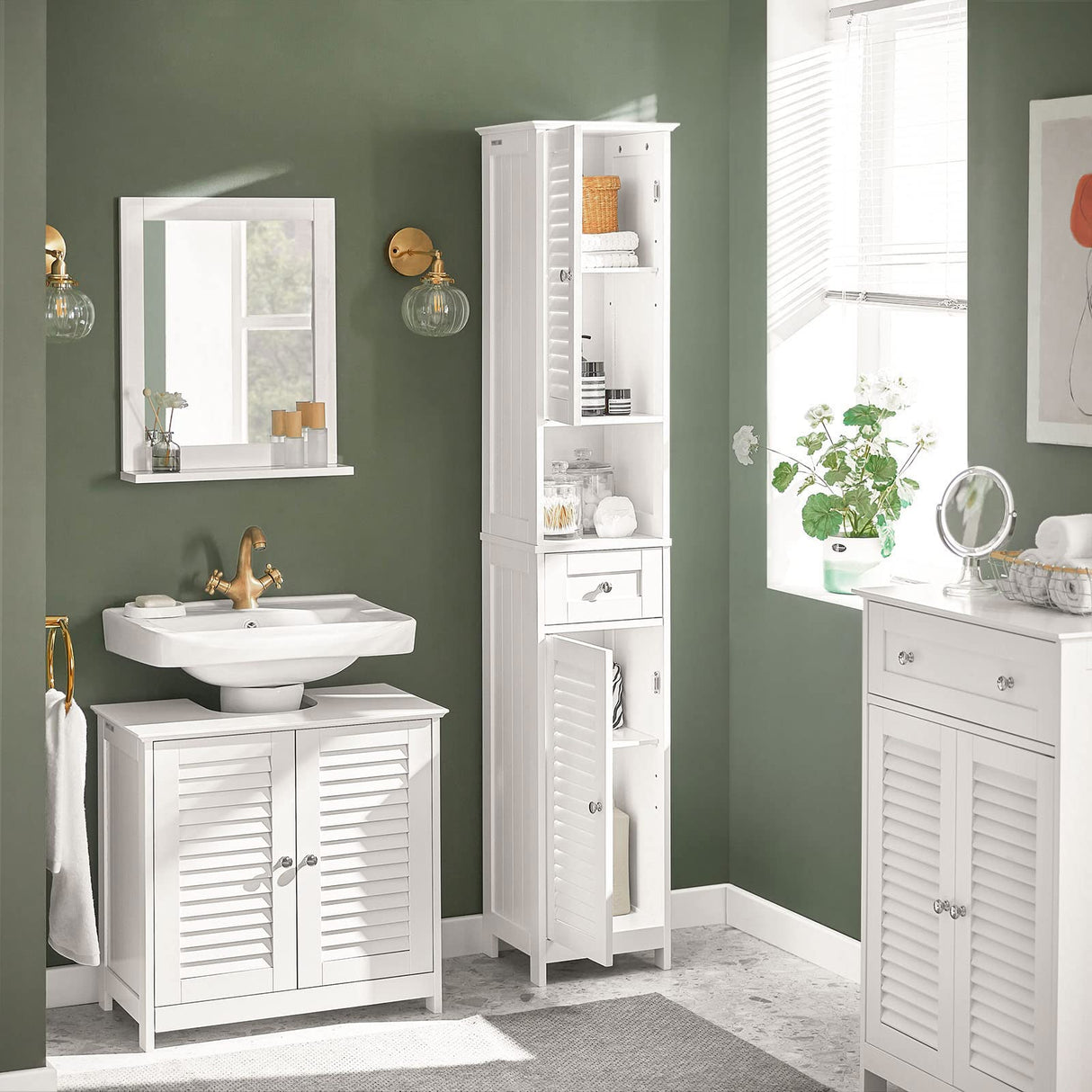 Haotian FRG236-W,White Tall Bathroom Storage Cabinet with Shelves and Drawers Haotian