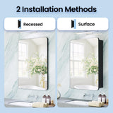 Black Medicine Cabinet with Mirror for Bathroom: 16 x 20 Inch Small Mirrored Vanity Storage with Adjustable Shelves - Surface or Recessed Wall Mount - Matte Black Frame MemoCastle