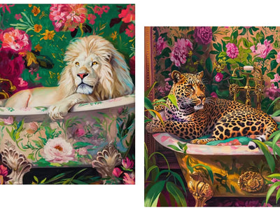 Paint by Numbers kit for Adults Beginner Bathroom Lion, Easy Paint by Number Kits on Canvas Retro Flowers Acrylic Painting Home Decor, 12 x 16 Inch