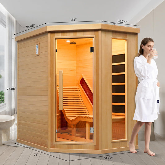 ZONEMEL Infrared Sauna Room with Recliner, One Person Infrared Sauna Home, 220V，2300W, 4 Heating Tubes, 4 Carbon Crystal Heating Panel, Bluetooth Speakers, 7 Color Light, Oxygen Bar