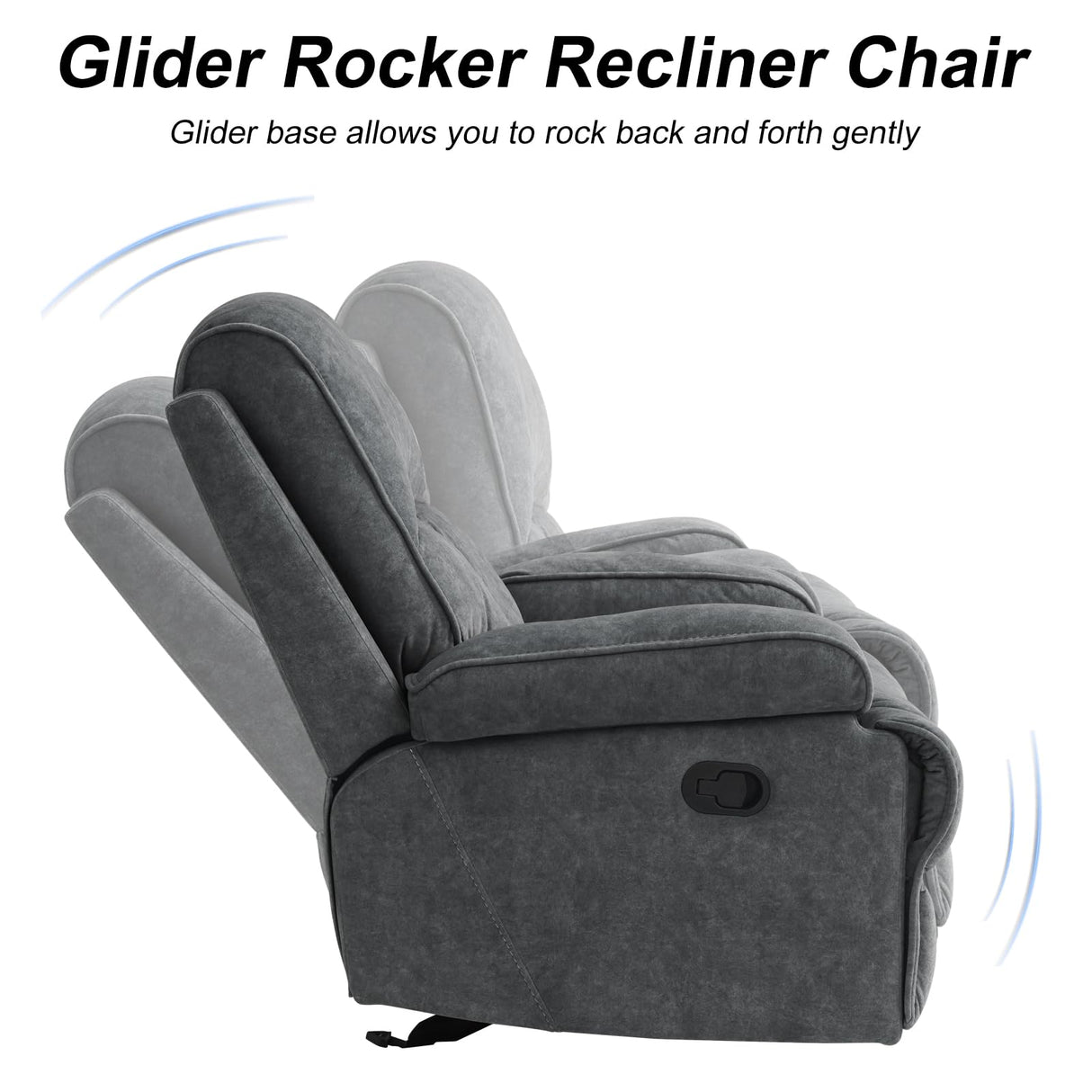 KeyEnergy Manual Rocker Recliner Chair for Adults, High Back Glider with Deep Seat, Upholstered Fabric Armchair for Living Room & Nursery, Dark Grey KeyEnergy
