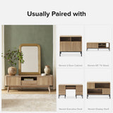 mopio Brooklyn Mid-Century Modern TV Stand, for TVs up to 50” Waveform Panel, Sleek Curved Profile with Adjustable Shelf and Sturdy Box Frame Leg (Golden Oak, 57") mopio