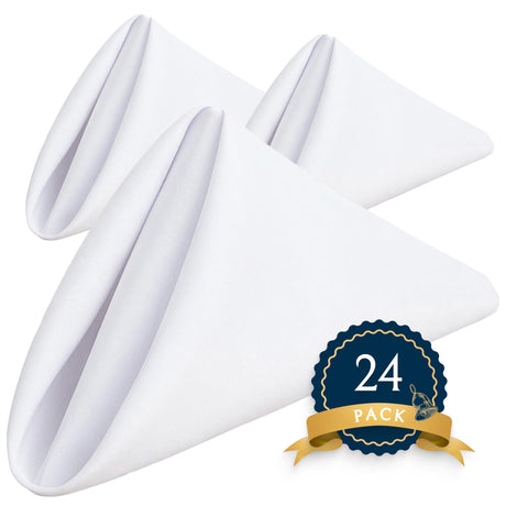 Wealuxe [24 Pack, White] 100% Polyester Soft Durable Washable Cloth Table Napkins 17 x 17 Inch Great for Restaurants, Dinners and Parties Wealuxe