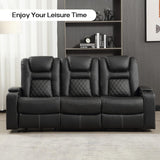 EBELLO Home Theater Seats, Faux Leather Movie 3 Seat Recliner Sofa with Hidden Arm Storage, Power Gaming Reclining Sofa with USB Charge and Cup Holders EBELLO