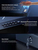 XEGIS SAFE World's 1st Palm Vein Biometric Gun Safe [0.09s Smart Unlock] [10X Military Anti-Pry/Drop] Handgun Pistol Safe with Keypad+Key Lock for Home Nightstand Bedside & Car - Space Grey XEGIS SAFE