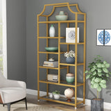 Loomie 8-Open Shelf Bookshelf, 70.87" H x 31.5" L Lux Etagere, Tempered Glass Bookcase, Tall Storage Display Modern Open Book Case for Bedroom, Home Office & Living Room, Gold Finish & Glass Shelving Loomie