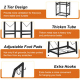 VyGrow Firewood Rack for Indoor, 2-Tier Firewood Holder with 3 Hanging Hooks, Heavy Duty Wood Rack for Outdoor Patio, Black, 11.8" D x 15.7" W x 31.9" H VyGrow