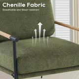 Accent Chair Mid Century Modern Armchair for Living Room,Bedroom,Office,Lounge Comfy Chenille Upholstered Soft Removable Washable Cushions and Pillows,Metal Wood-Grain Armrest Legs,Green Comfort Stretch