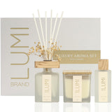 Luxury Aroma Set | Scented Reed Diffuser (200ml), Scented Wood Wick Soy Candle (200g), Aroma Room Spray (50ml), Includes Dried Flowers, 8 Reed Sticks - Home Fragrance Gift Set (Peony Garden) Lumi Brand