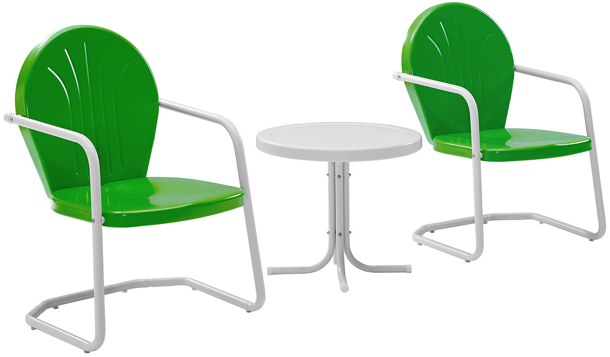 Crosley Furniture Griffith 3-Piece Outdoor Chair and Side Table Set, Retro Metal Bistro Patio Sets for Porch, Grasshopper Green Crosley Furniture