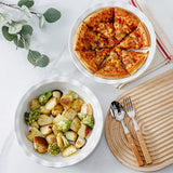 HVH 10 inch Pie Pan for Baking, Ceramic Pie Dish, Deep Dish Pie Plate for Dessert Kitchen, Deep Dish Pie Pan with Fluted Edge, Set of 2, Farmhouse Style (White) HVH