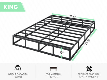 QEROMY 9 Inch High Profile Box Spring, Sturdy Metal Frame Mattress Foundation, Easy Assembly, Quiet & Noise-Free, King Size