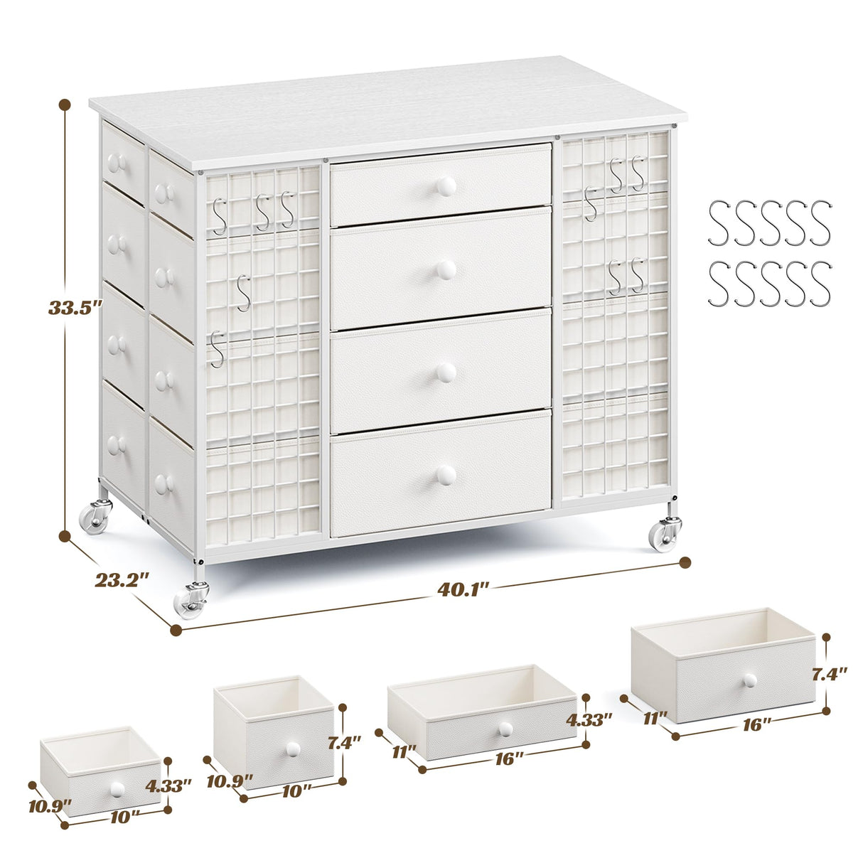 EnHomee White Closet Island with 24 Drawers,Wardrobe Armoire Bedroom Closet Drawer with Wheels & 40"* 23" Wide Wooden Top, White Drawer Dresser for Cloakroom,Dressing Room,White EnHomee