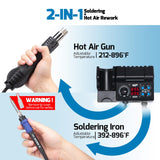 WEP 882D Soldering Iron Station 2-IN-1 SMD Hot Air Rework Station with 2 Spools of Solder Wire, 5 Soldering Tips, 3 Hot Air Nozzles, Brass Wool Tip Cleaner, Tweezers, Desoldering pump WEP