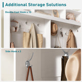 RALGEND Hall Tree with Bench and Shoe Storage, LED Coat Rack with 9 Shoe Cubbies and 12 Hooks, Sliding Barn Doors and Adjustable Shelves, for Foyer, Mudroom, Entryway, White and Walnut RALGEND