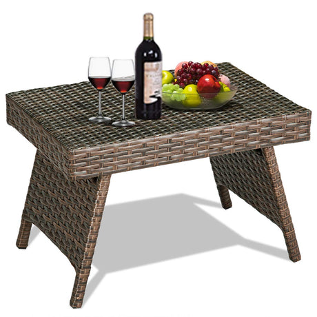 Tangkula Outdoor Folding Wicker Table, Heavy Duty Rattan Foldable Standing Coffee Side Table, for Patio Poolside Lawn Garden Balcony Tangkula