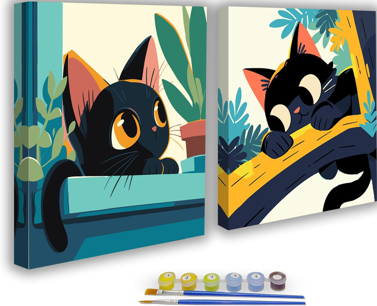 KYOQFVN Paint by Numbers Kit for Adults Framed - Black Cat Paint by Numbers for Adults with Frame, DIY Acrylic Easy Painting by Numbers for Home Wall Decor 8x8inch KYOQFVN