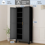 RISTERN Black Metal Storage Cabinet,75" Steel Cabinets for Home Office, Kitchen Pantry Storage Cabinet with Doors and 5 Adjustable Shelves, Tool Cabinets, for Office, Home, Garage, School RISTERN