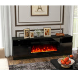 oneinmil 4-Piece Table Set Includes A Modern Coffee Table, A 70 Inch TV Stand with 36 Inch Electric Fireplace and 2 LED Light Nightstands, Elegant Black Tables for Living Room, Bedroom, Black oneinmil